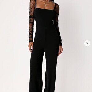 Lulus Made To Amaze Black Dotted Mesh Long Sleeve Jumpsuit - Size M - NWT